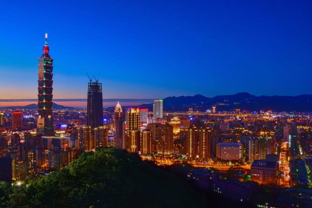 Taiwan Taipei 101 and Taipei night view at sunset