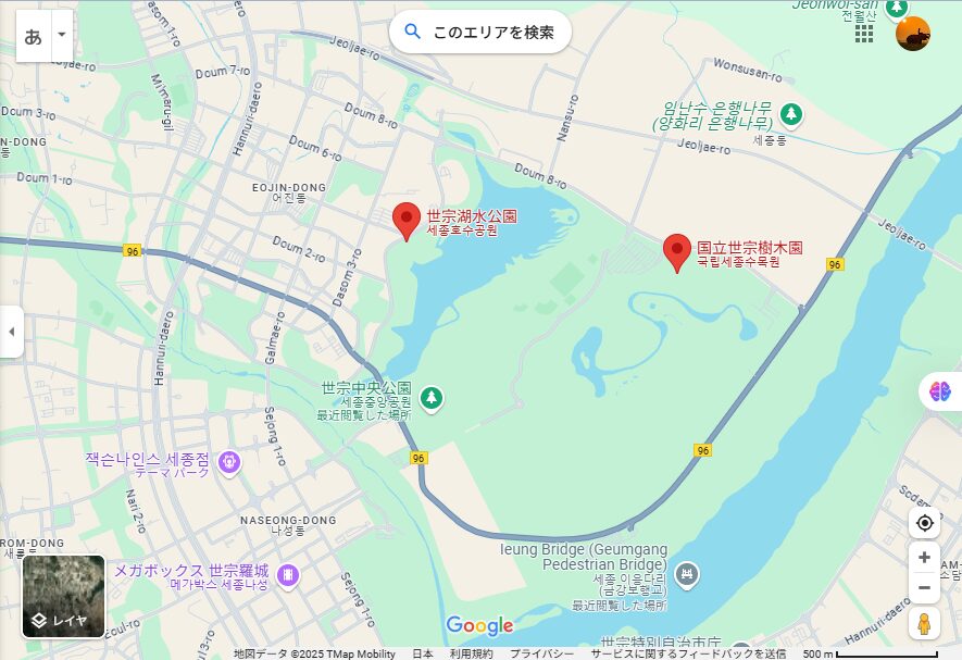 Map of Sejong Lake Park and Sejong National Arboretum